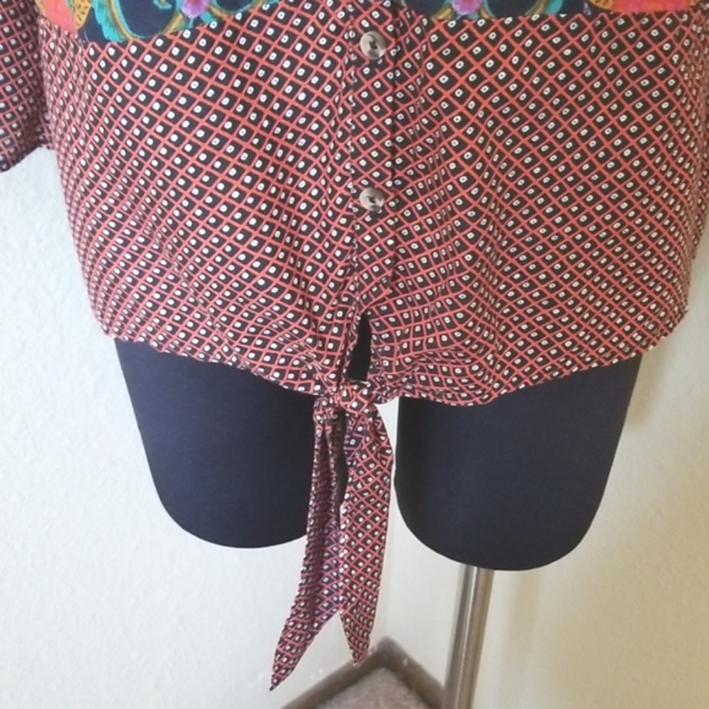 New Anthropologie Mauve Tie Front Floral Blouse Size 14 - Picture 4 of 10